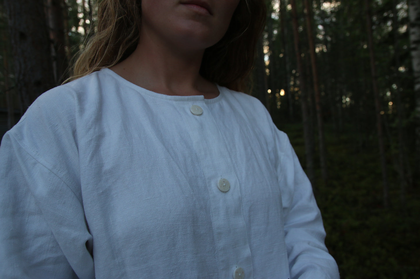 White embroidered linen table cloth button-up shirt XS-M